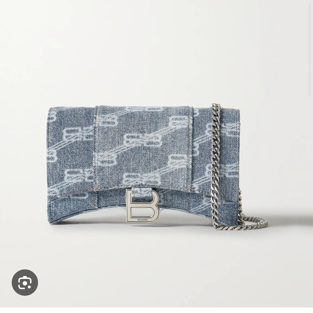 Practically new Balenciaga Hourglass Logo Print Denim Shoulder Bag